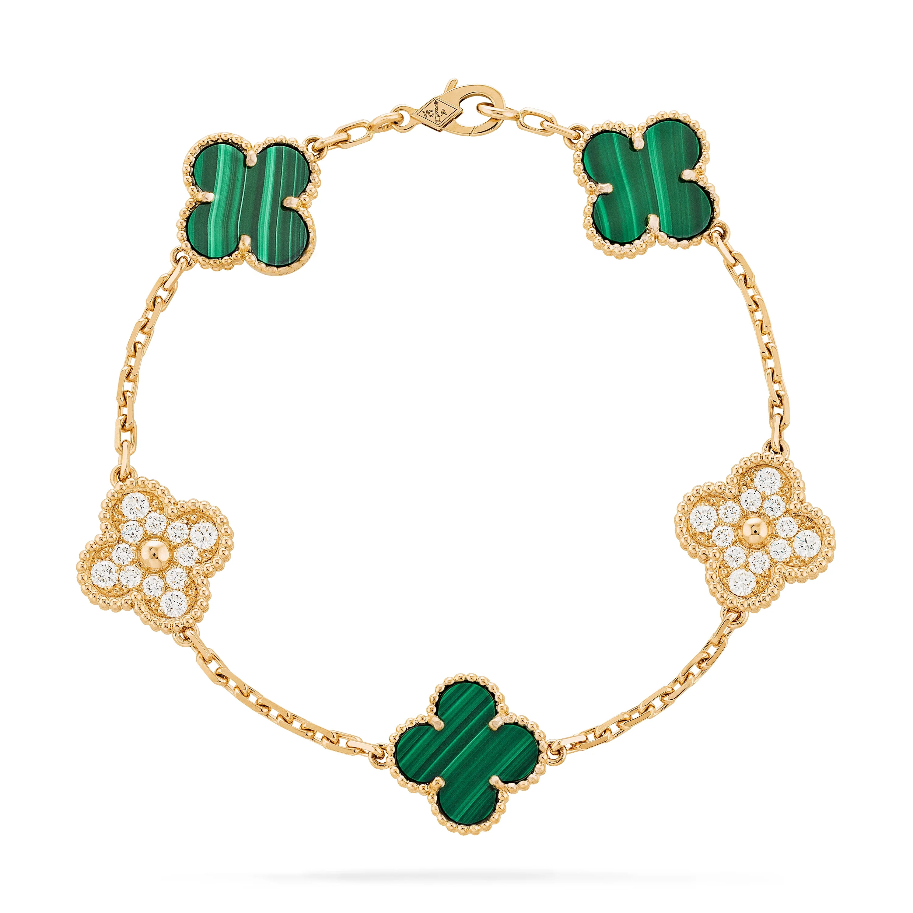 Women's Vintage Alhambra Carnellian Gold AU750 Lucky Clover Malachite Bracelet | Walmart (US)