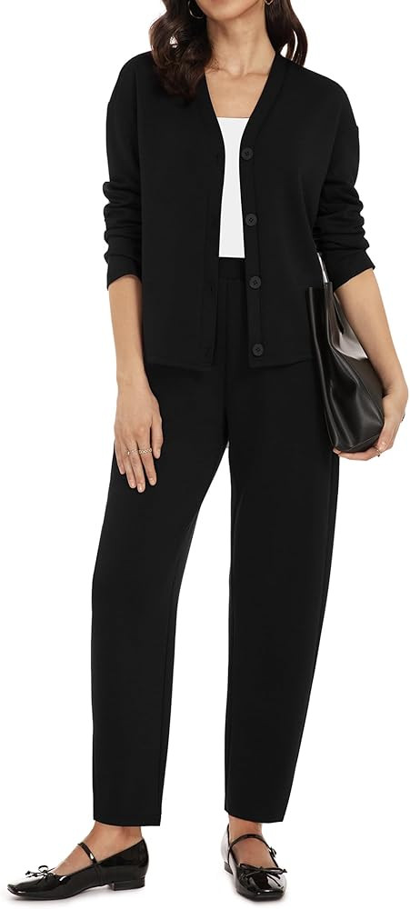 Casly Lamiit Women's 2 Piece Casual Outfits Fall Travel Button Down Long Sleeve Cardigan Barrel P... | Amazon (US)