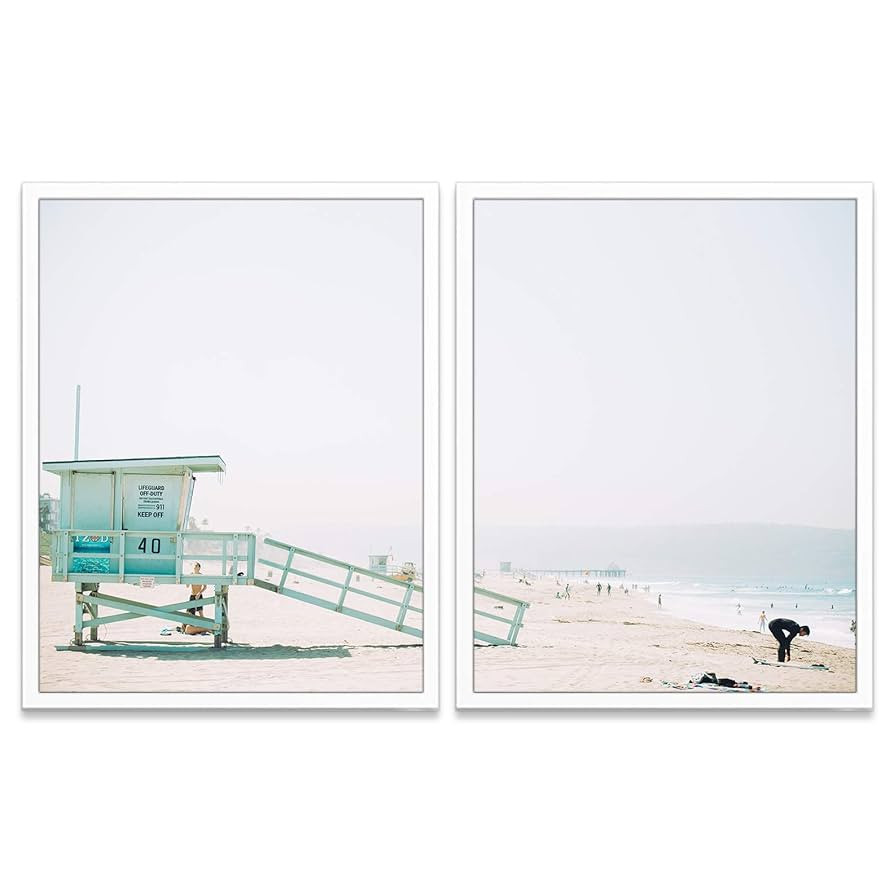 Lifeguard Stand and Surfer Photography Prints, Set of 2, Unframed, Nautical Decor, Coastal Wall D... | Amazon (US)