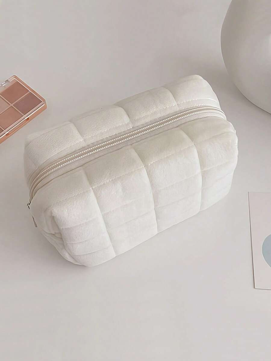 Checkered Pattern Makeup Bag, 1Pc Exquisite Solid Color Minimalist Minimalist Solid Color Plush C... | SHEIN