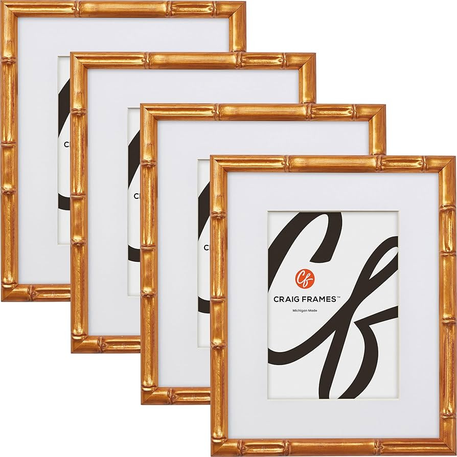 Craig Frames Faux Bamboo, 8x12 Picture Frame Matted for a 5x7 Photo, Vintage Gold, Set of 4 | Amazon (US)