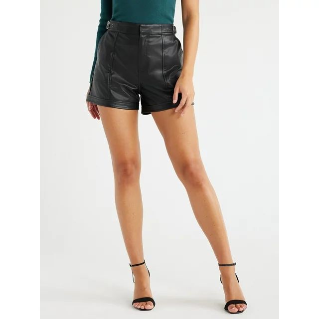 Sofia Jeans Women's High Rise Faux Leather Shorts, 3.5" Inseam, Sizes 00-22 | Walmart (US)