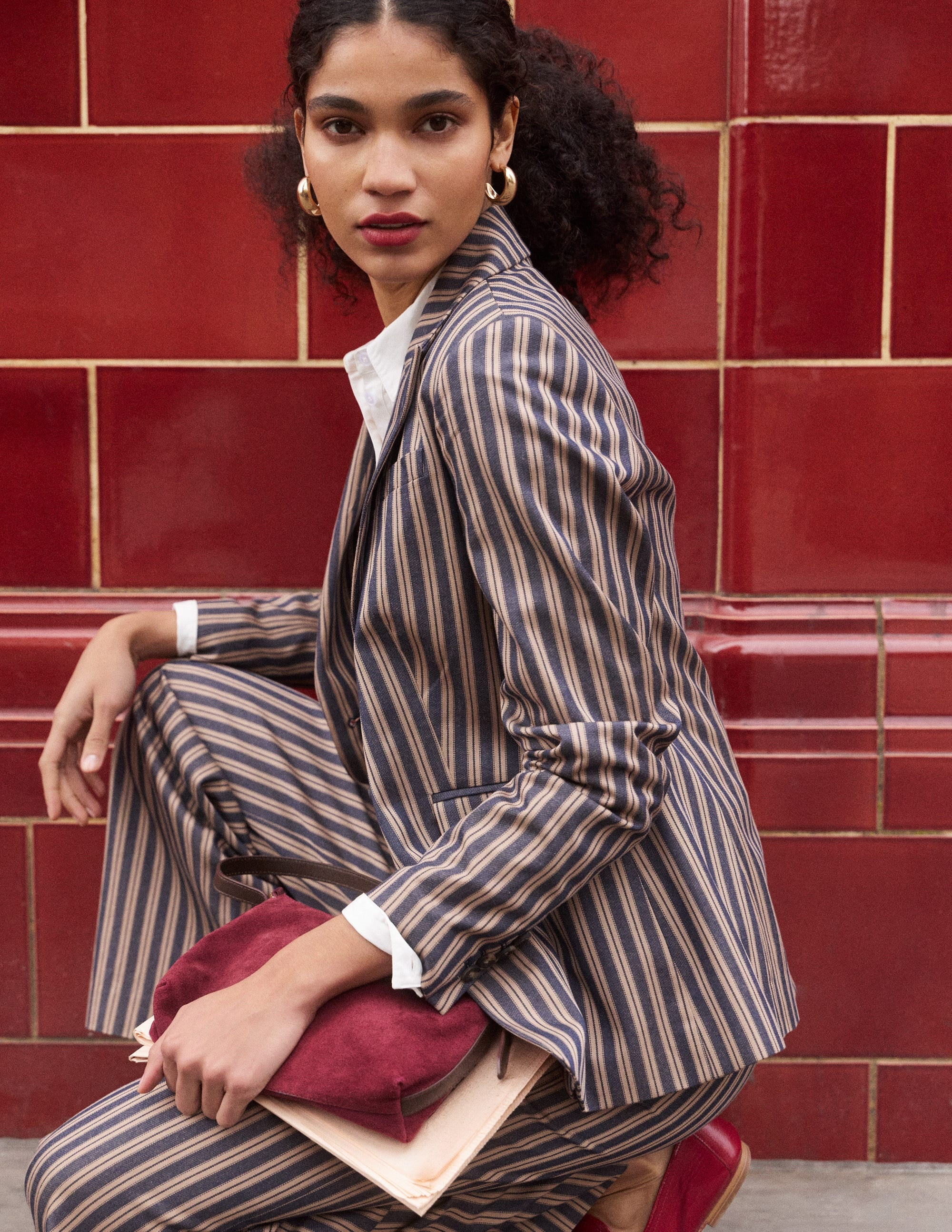 Stamford Tailored Blazer-Navy, Camel Tram Stripe | Boden (US)