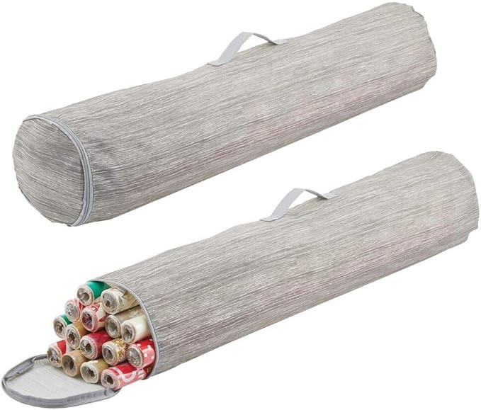 mDesign Soft Stripe Gift Wrap Storage Bag Tube with Handles - Side Handles, Stores Long Rolls of ... | Amazon (US)