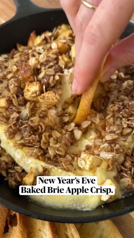  NYE PART 5✨ Baked Brie Apple Crisp. Recipe ⬇️

#itsgoudabrieokay #ainttooproudtocheese

INGREDIENTS

1 large apple, such as Honeycrisp, diced
8 walnut halves, roughly chopped (about 2 heaping tablespoons)
1/2 cup old-fashioned oats
2 tbsp packed brown sugar
1/4 tsp ground cinnamon
1 healing tbsp all-purpose flour
1 8 oz wheel of brie
3 tbsp butter
Sliced baguette, for serving
Kosher salt

INSTRUCTIONS

1. Preheat oven to 350° and place your brie in a small skillet. (Alternatively, line a small baking sheet with parchment paper, so brie can easily be transferred to serving dish.)
2. In medium bowl, mix oats, brown sugar, salt, cinnamon and pecans. Add butter, and use your hands to incorporate softened butter into dry mixture. (You just want everything to be moist.) Mix in apples.
3. Scatter oat mixture over top of brie and bake until cheese is melty and oat topping is crisp, 25 to 30 minutes.
4. Serve with sliced baguette for dipping.

#bakedbrie #feedfeed #food52 #tastemademedoit #imsomartha #cheeseboardingschool


#LTKSeasonal #LTKunder100 #LTKhome