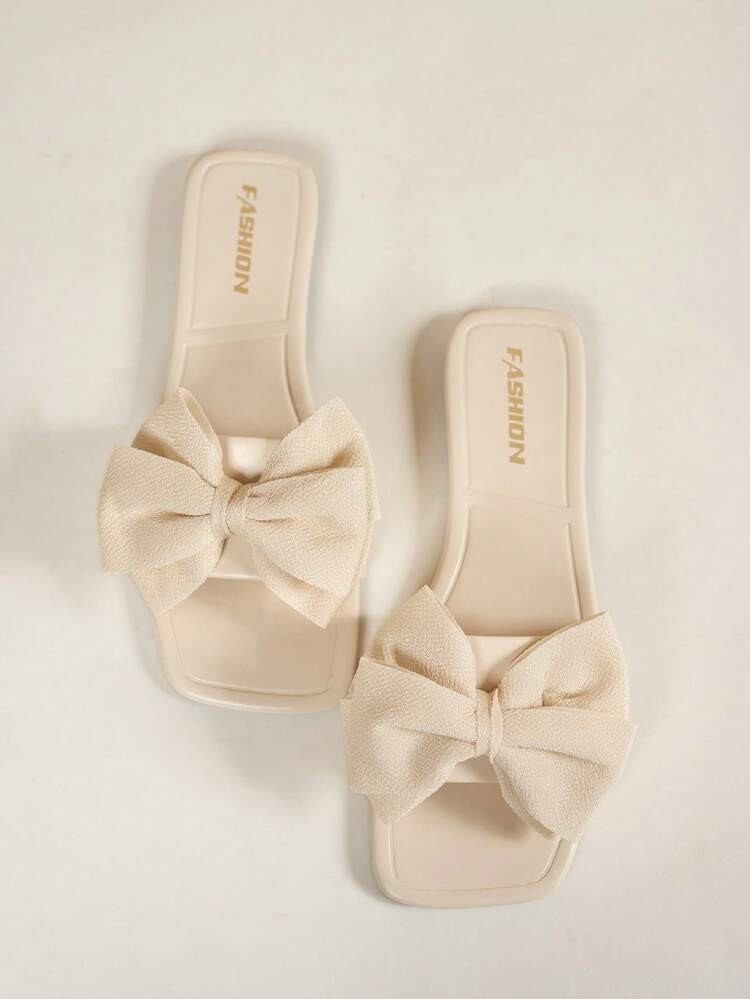 2025 New Arrival Fashionable Women Flat Slide Sandals, Square Toe, Crystal Decor, Versatile Summer Casual Slippers | SHEIN