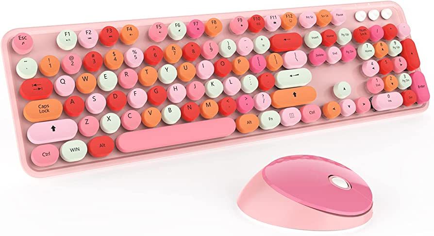 Pink Wireless Keyboard and Mouse Combo, Cute Pink Keyboard and Mouse, 2.4G Wireless Keyboard Pink... | Amazon (US)
