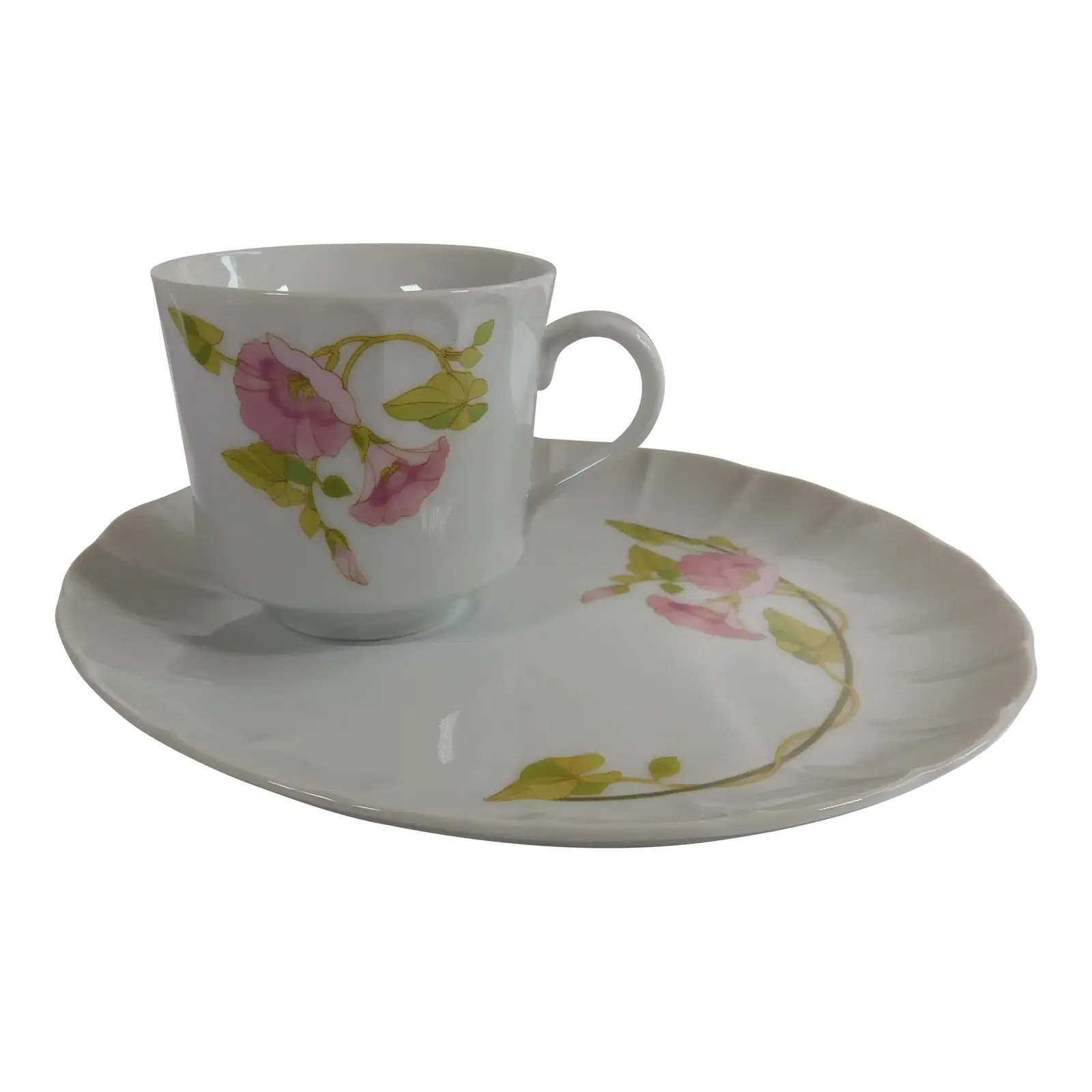 1970s Toscany Pink Floral Snack Tray and Teacup Set | Chairish