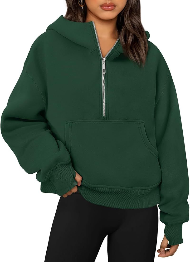 Trendy Queen Womens Hoodies Quarter Zip Pullover Oversized Sweatshirts Half Zip Pullover With Poc... | Amazon (US)