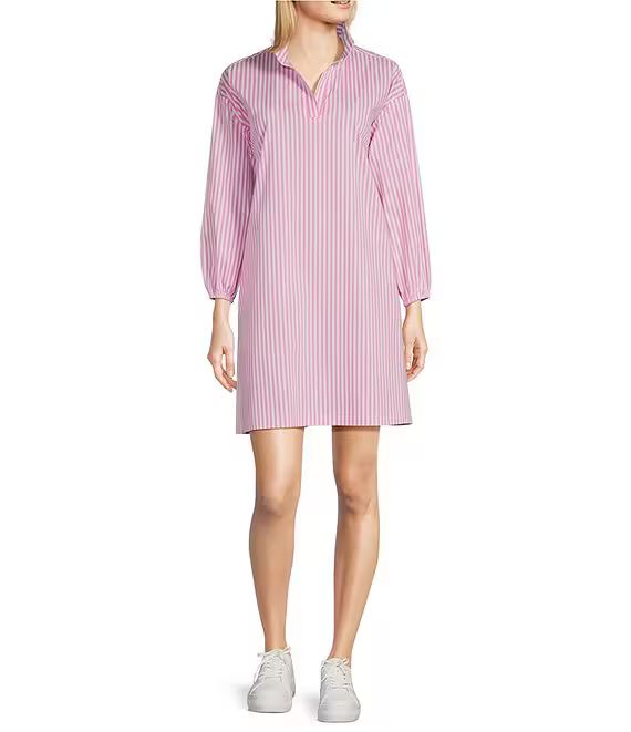 Jude Connally Florence Stretch Cotton Blend Striped Split V-Neck Long Sleeve Shift Dress | Dillar... | Dillard's