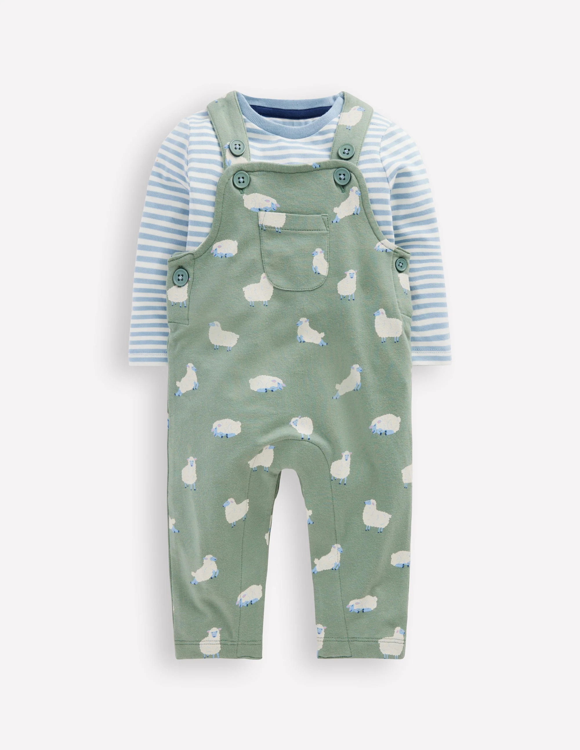 Jersey Overalls Set-Green Sheep | Boden (US)