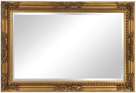 Howard Elliott Queen Ann Rectangular Hanging Wall Mirror, Beveled, Vanity, Antique Gold Leaf, 24 x 3 | Amazon (US)