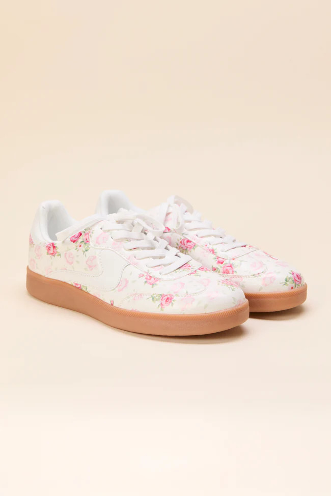 Tiffany White Floral Sneakers | Pink Lily