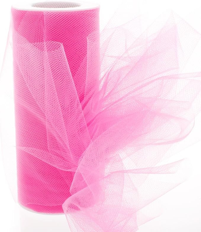 6" Premium Tulle Fabric Roll for Crafts, Wedding, Party Decorations, Gifts - Hot Pink 25 Yard Spo... | Amazon (US)