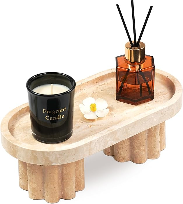 Travertine Marble Perfume Tray - Oval Decorative Stone Pedestal with Scalloped Legs for Bathroom ... | Amazon (US)