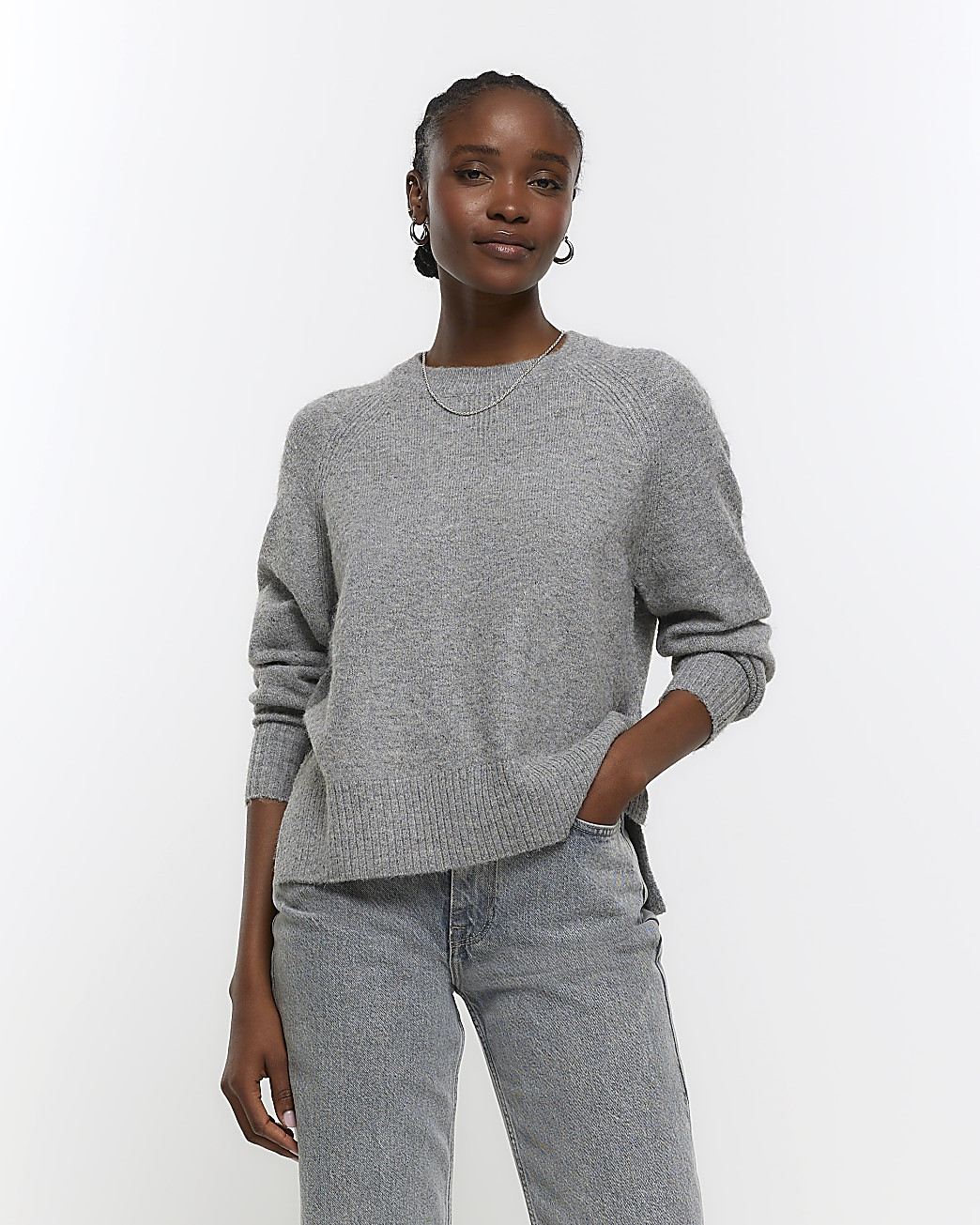 Grey knit jumper | River Island (UK & IE)