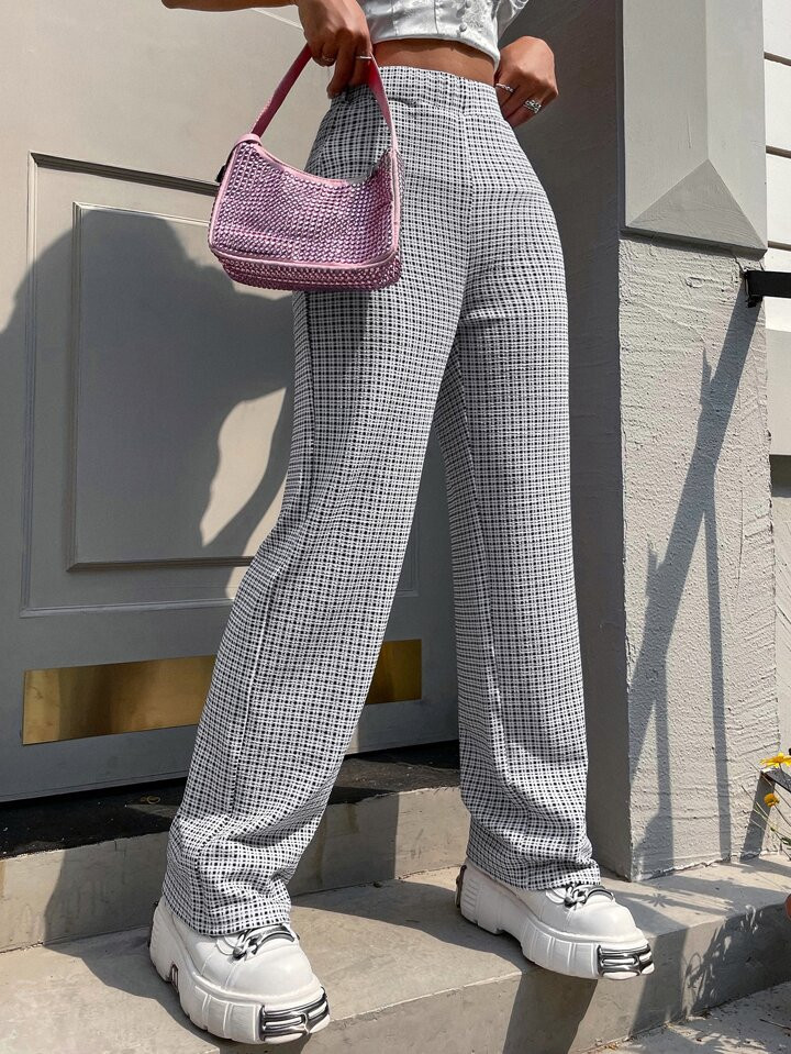 SHEIN EZwear Plaid High Waist Pants | SHEIN