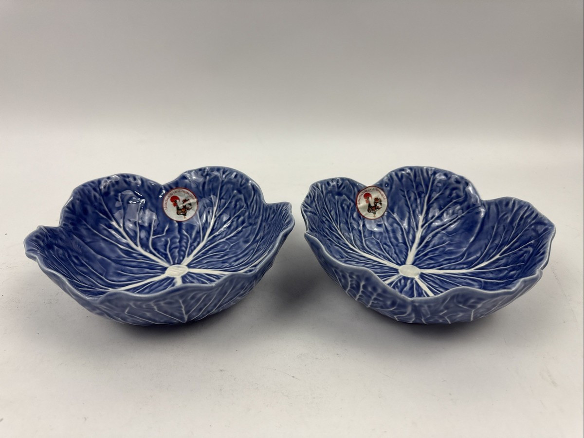 Bordallo Pinheiro Majolica Sapphire Blue Cabbage Leaf Salad Bowl Set Of 2 RARE | eBay | eBay US