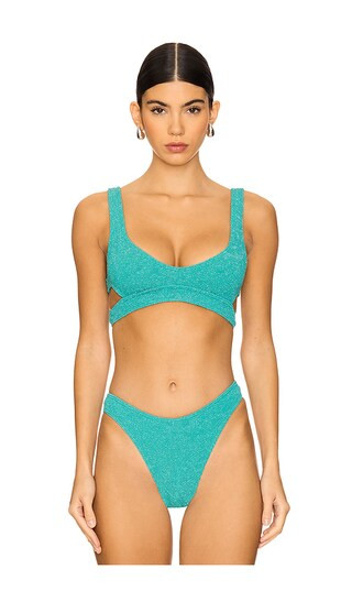 Nino Crop Top in Teal Lurex | Revolve Clothing (Global)