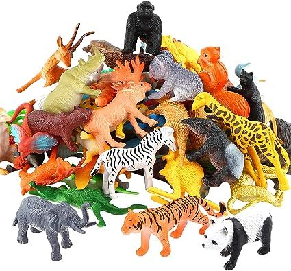 Animals Figure,54 Piece Mini Jungle Animals Toys Set,ValeforToy Realistic Wild Vinyl Plastic Anim... | Amazon (US)