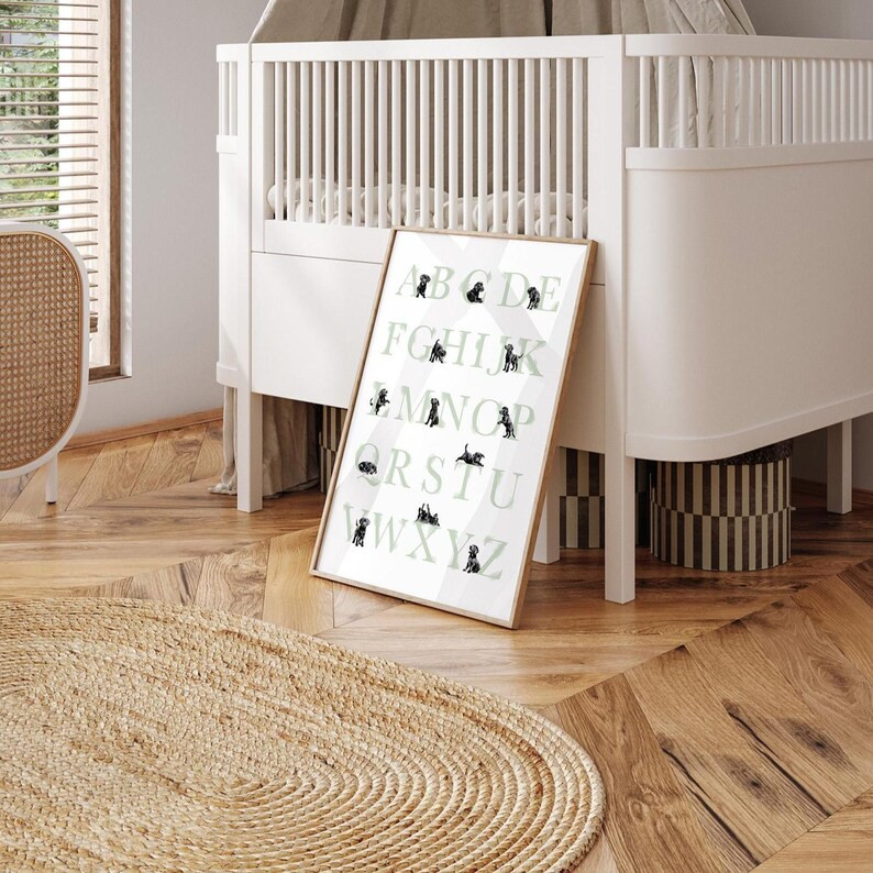 BLACK LABRADOR ABC Poster With Sage Green Letters | Puppy Nursery Decor With Black Lab Puppies | ... | Etsy (US)