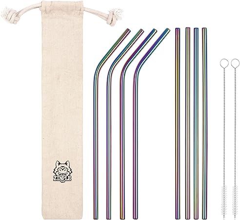 Rainbow Reusable Stainless Steel Straws A set of 8 Straws with a Suitcase Cleaning Brush Environm... | Amazon (US)