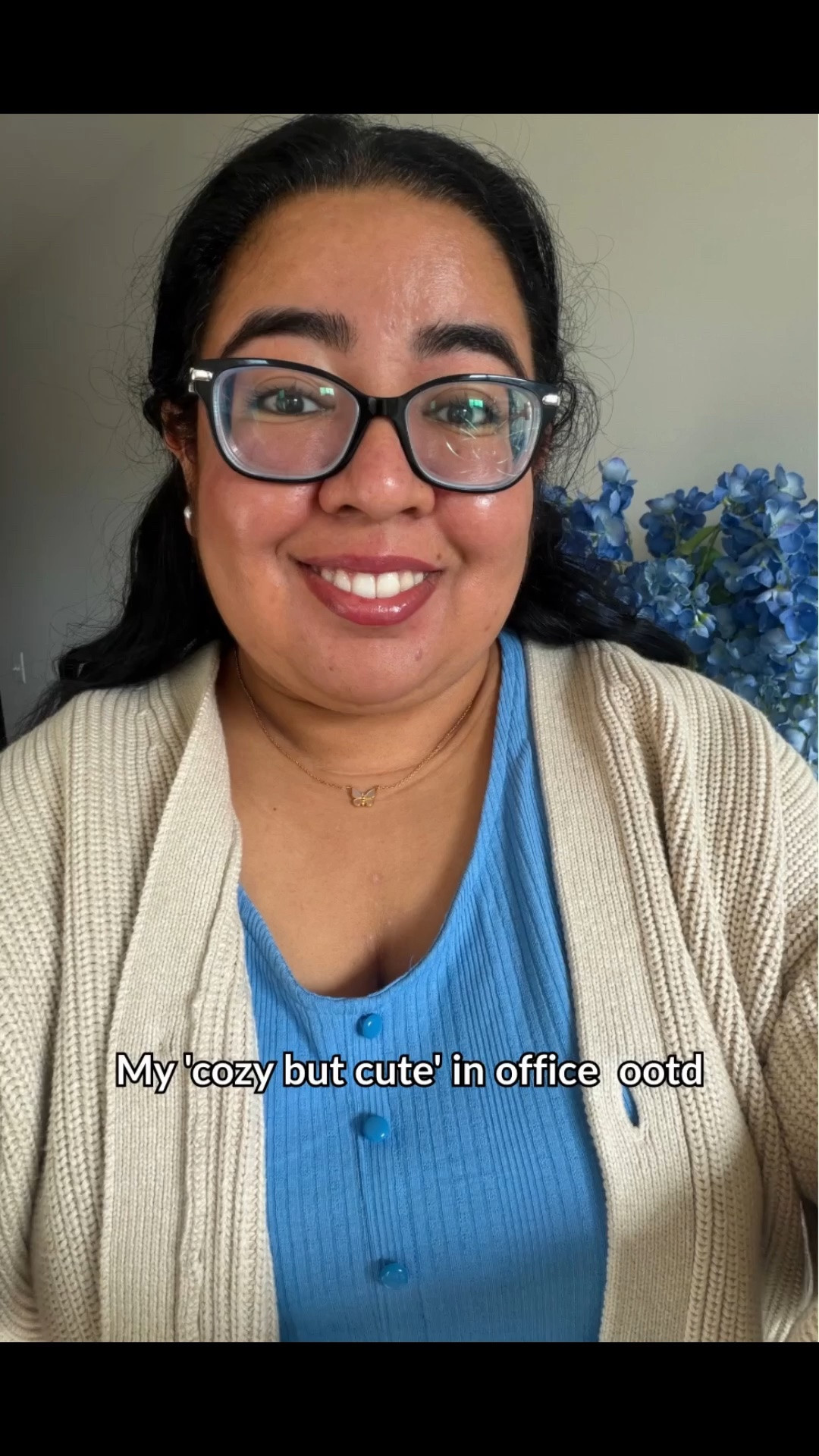 The ultimate cozy but cute in-office outfit formula 💻✨ Defeating the office AC while staying stylish in this boxy cropped organic cotton cardigan paired with a classic blue top. I elevated this casual in office look with a stunning pearl and white topaz butterfly necklace and my latest go to lip product - hydrated tinted lip balm for that effortless, clean girl beauty vibe. Perfect for a business casual wardrobe or smart casual workwear look!

#LTKBeauty #LTKWorkwear #LTKMidsize
