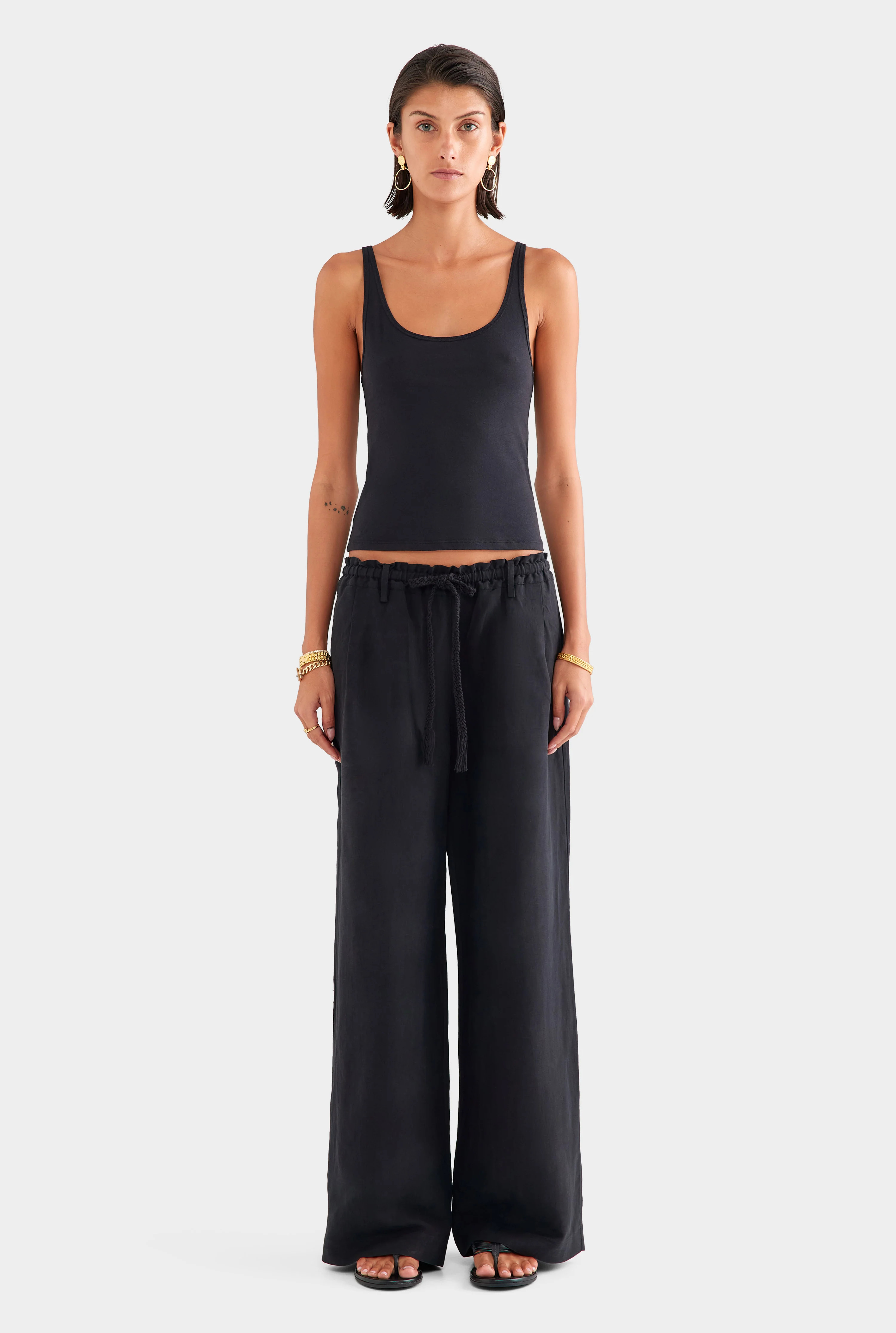 Womens Silk Linen Relaxed Pleat Front Pant Black | Venroy | Venroy AU