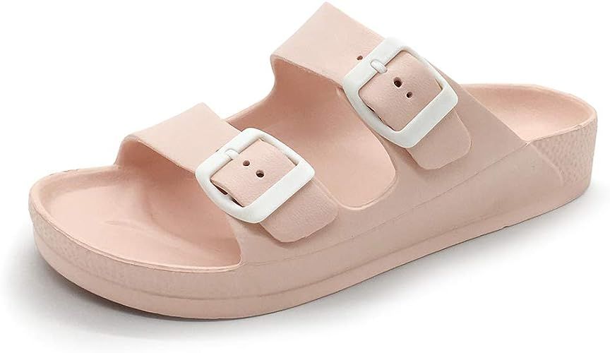 FUNKYMONKEY Women's Comfort Slides Double Buckle Adjustable EVA Flat Sandals | Amazon (US)