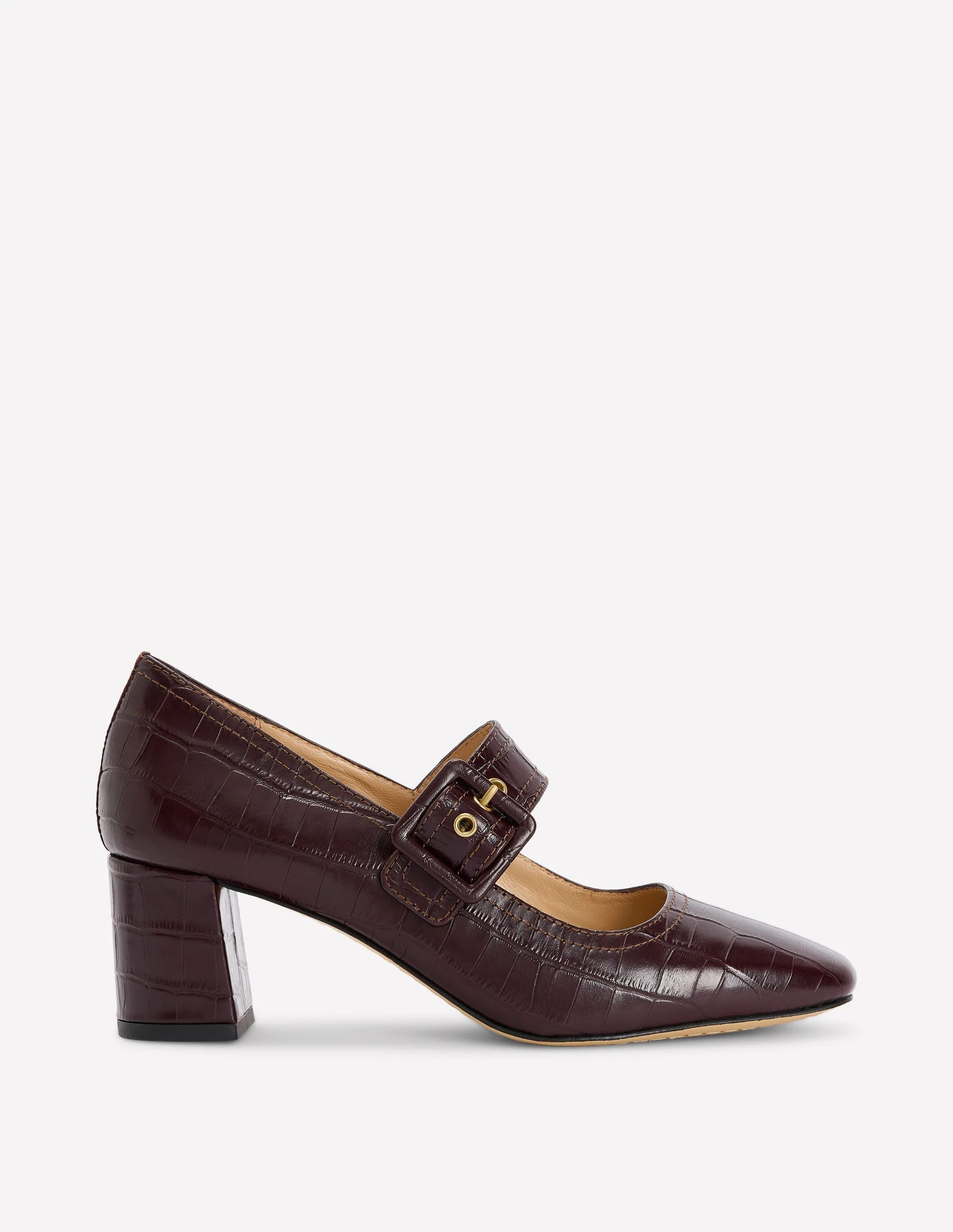 Pumps mit Schnallenriemen und Blockabsatz-Schwarz Krokodilleder-Optik | Boden DE