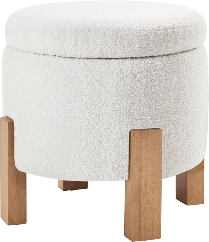 OSP Home Furnishings Annie Contemporary Storage Ottoman with Natural Finish Legs, Ivory Sherpa Fa... | Amazon (US)