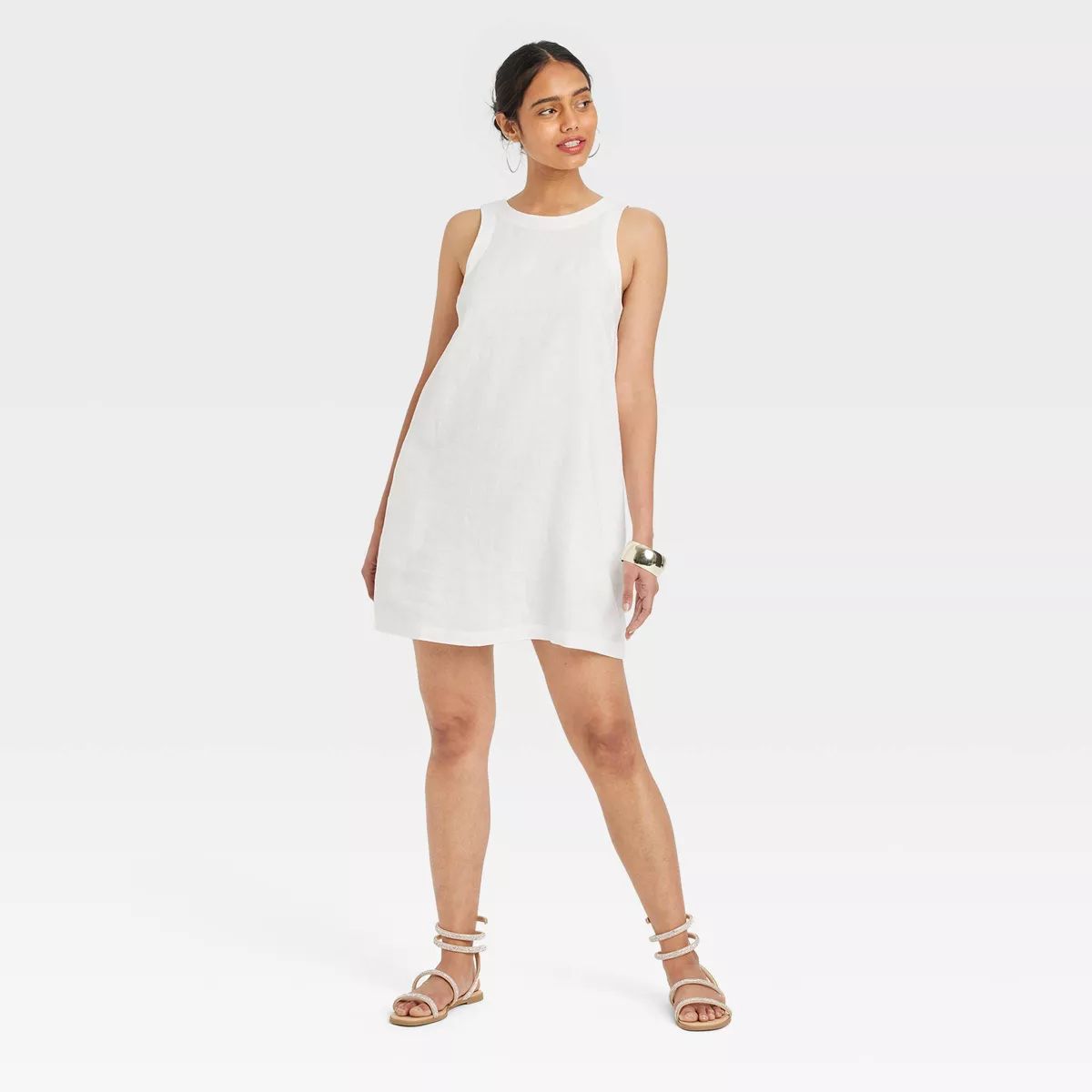 Women's Linen Mini Shift Dress - A New Day™ White S | Target