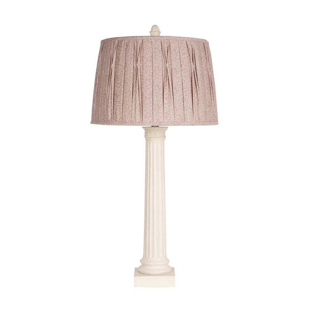 White Marble Column Lamp with Purple Paisley Shade | Blue Print