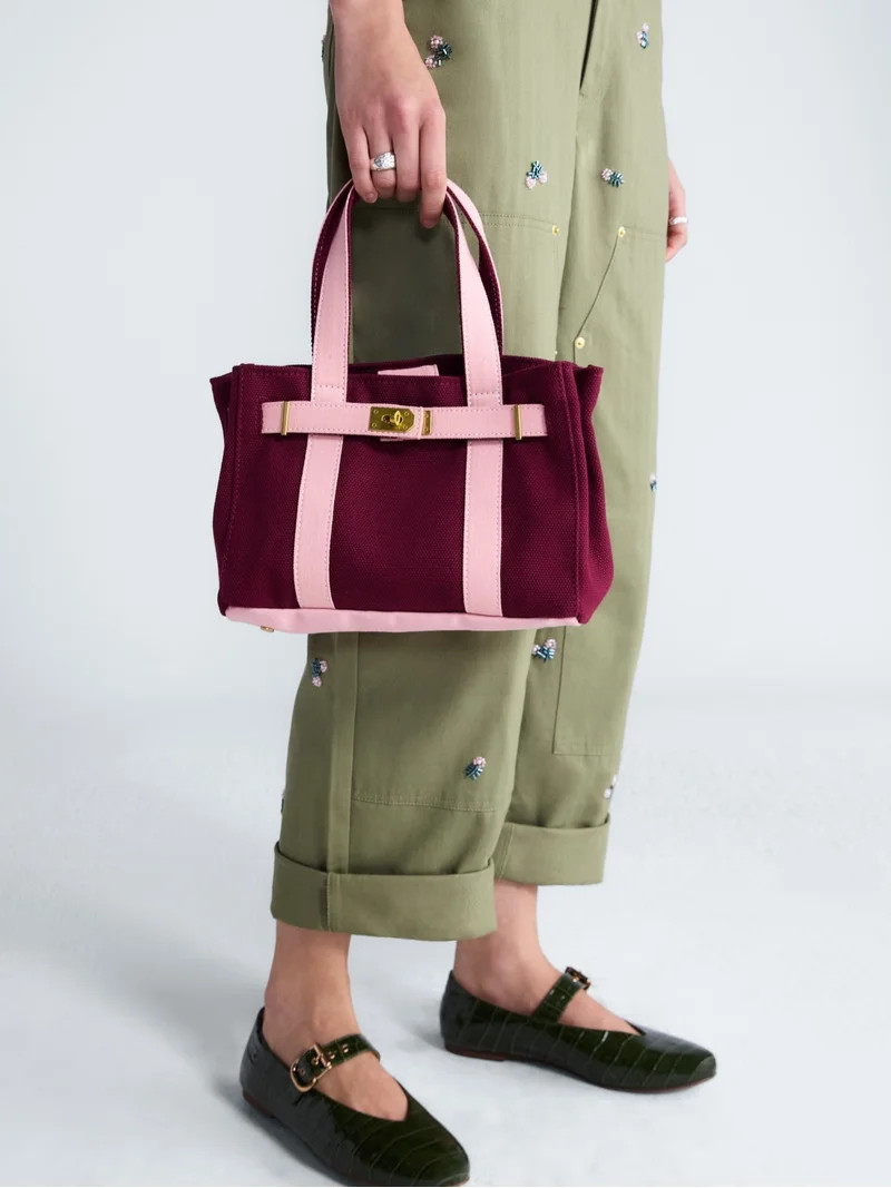 Free Assembly Women's Small Canvas Tote Handbag, Merlot Wine/Pink | Walmart (US)