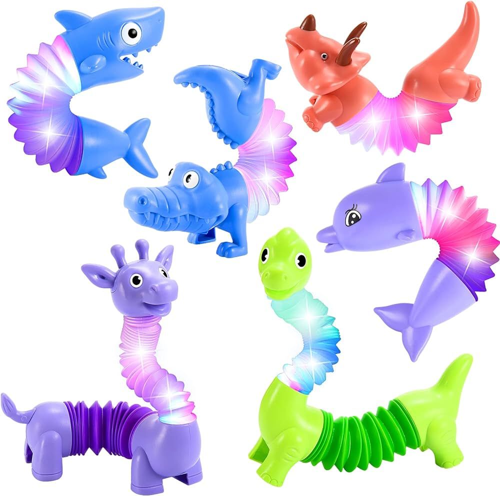 Animals Fidget Toys for Toddlers: 6 Pack LED Animal Pop Tubes for Kids 2 3 4 5 6 Year Old Girls B... | Amazon (US)