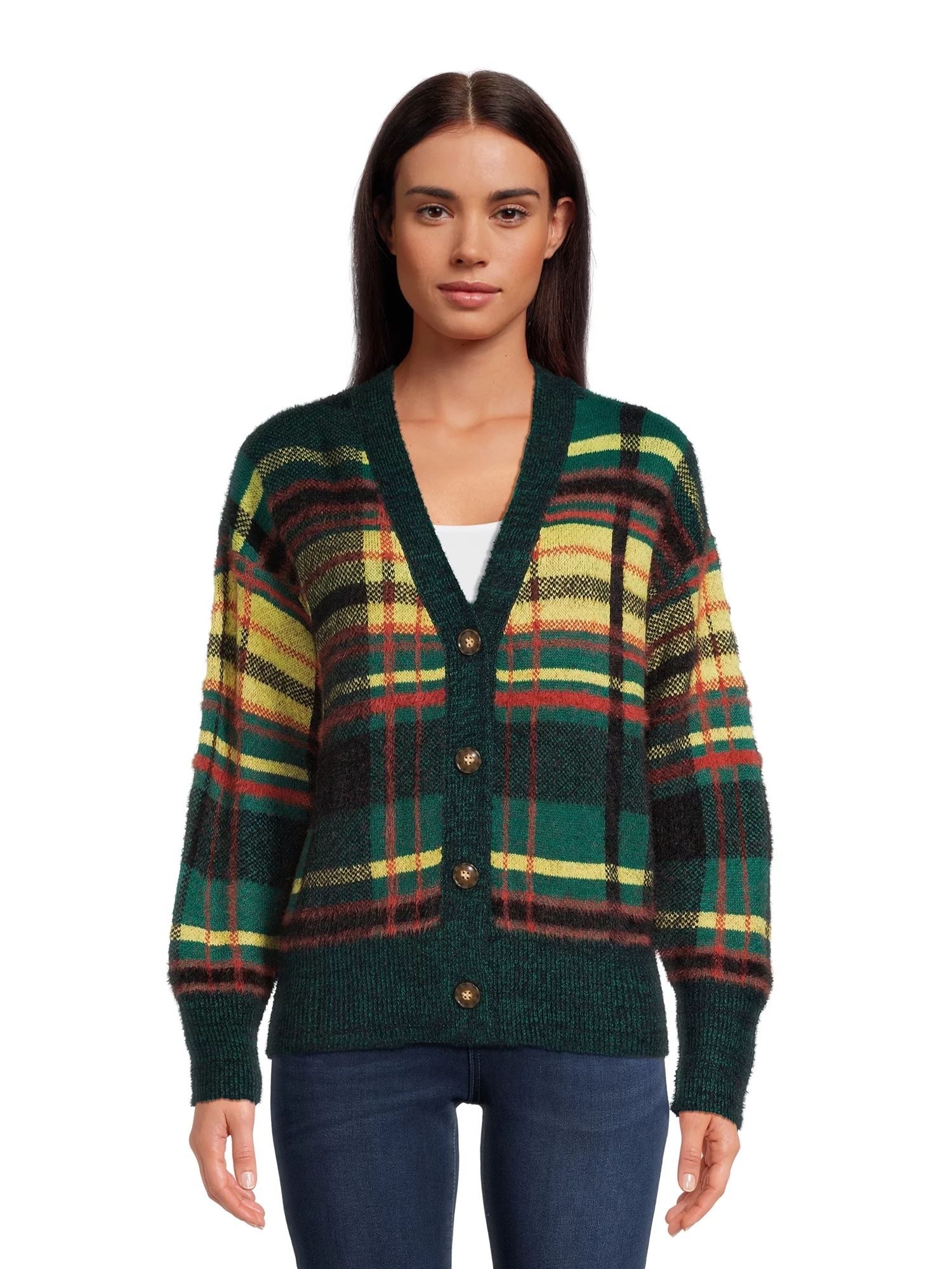 99 Jane Street Women's V-Neck Cardigan Sweater with Long Sleeves, Midweight, Sizes S-XXXL | Walmart (US)