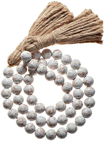 Farmhouse Wood Bead Garland Home Decor, Natural Wooden Garland for Tiered Tray, Tassel Garland De... | Amazon (US)