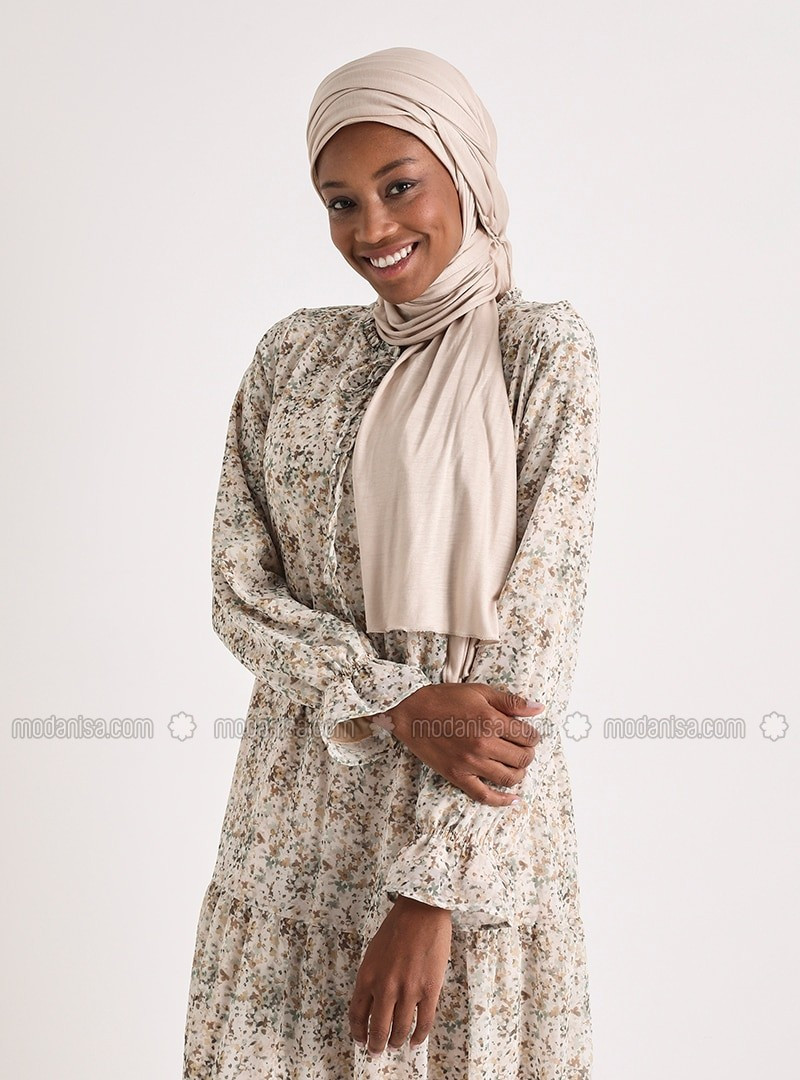 White - Ecru - Crew neck - Fully Lined - Modest Dress -  Casual | Modanisa (US)