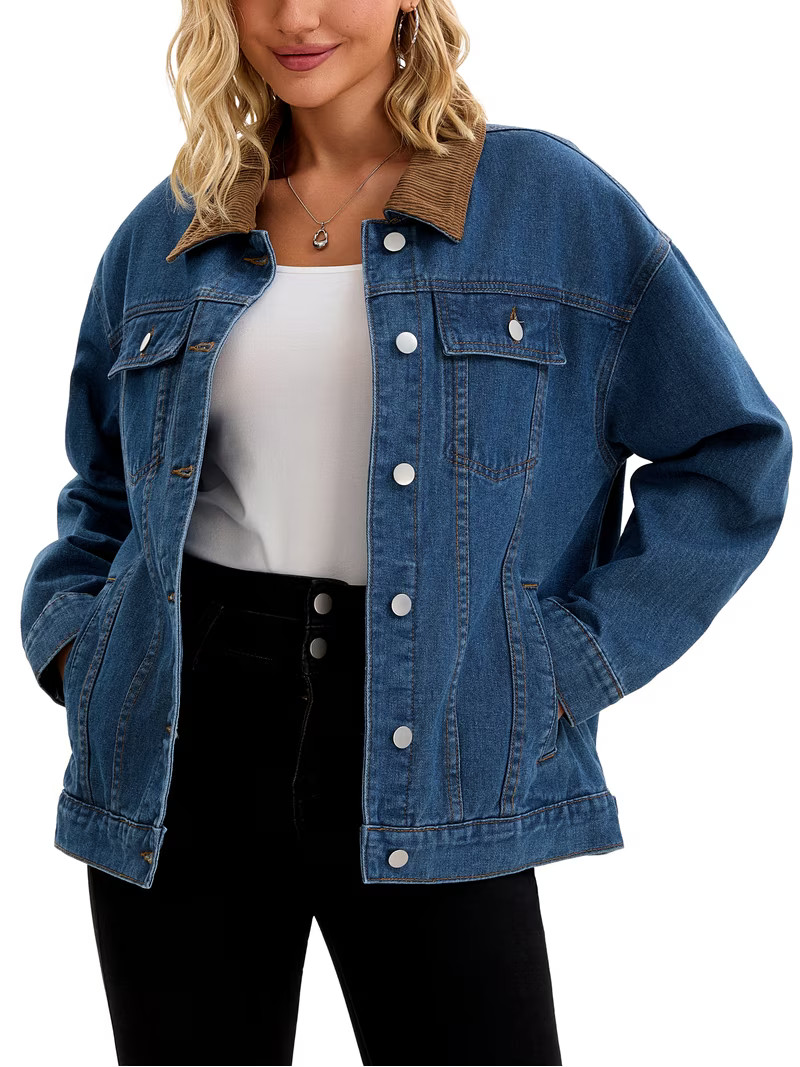 INSPIRE CHIC Women's Coat Denim Corduroy Collar Long Sleeves Button Down Western Shacket Jean Jac... | Walmart (US)