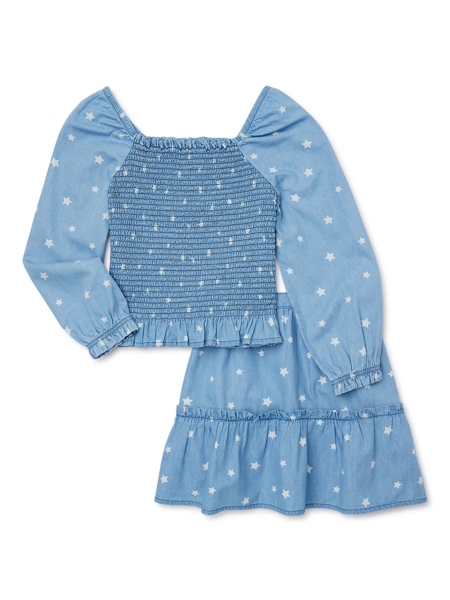 Wonder Nation Girls Woven Smocked Top and Ruffled Skirt Set, 2-Piece, Sizes 4-18 - Walmart.com | Walmart (US)