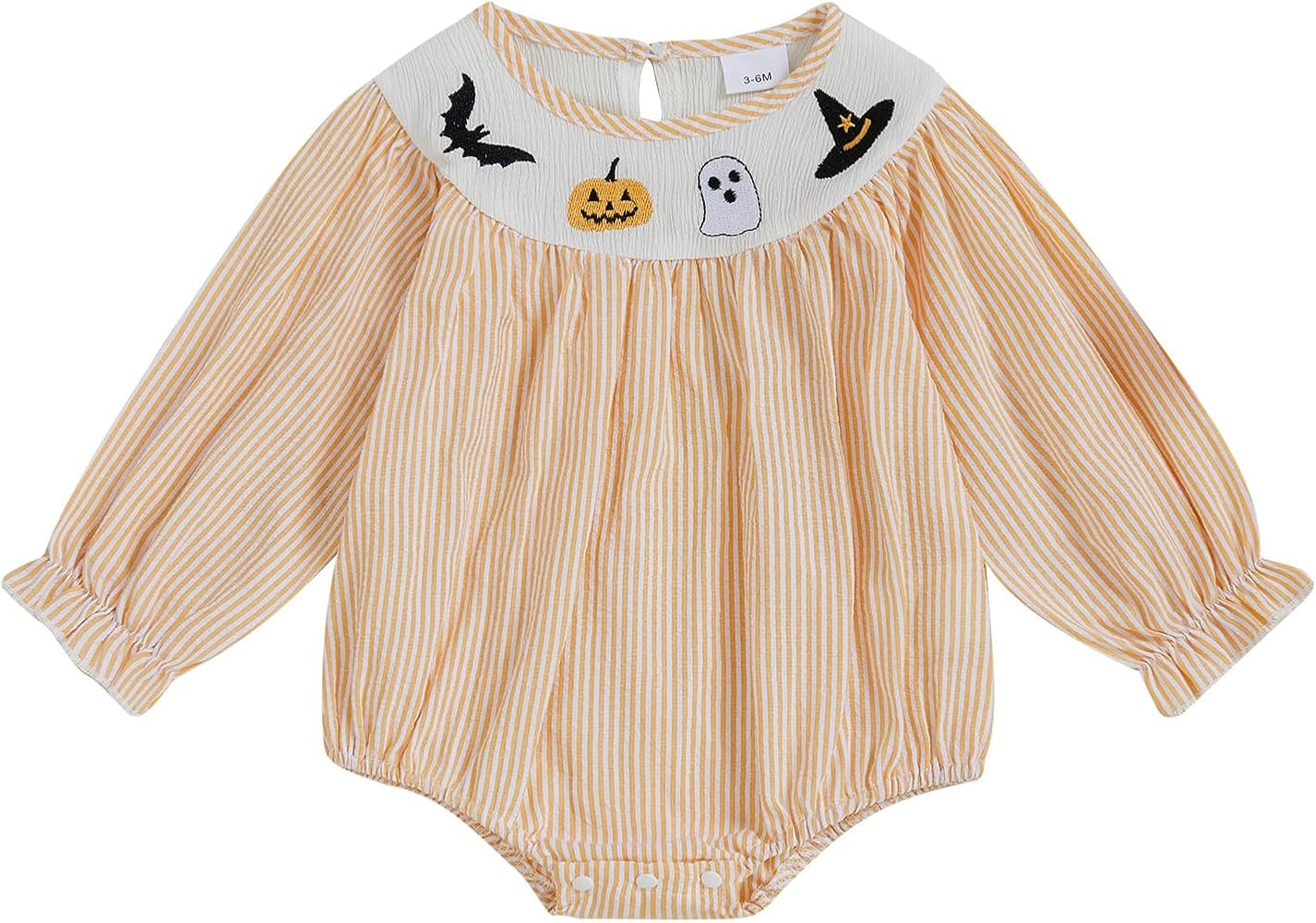 My First Christmas Baby Girl Outfit Santa Embroidery Smocked Romper Long Sleeve Striped Jumpsuit ... | Amazon (US)