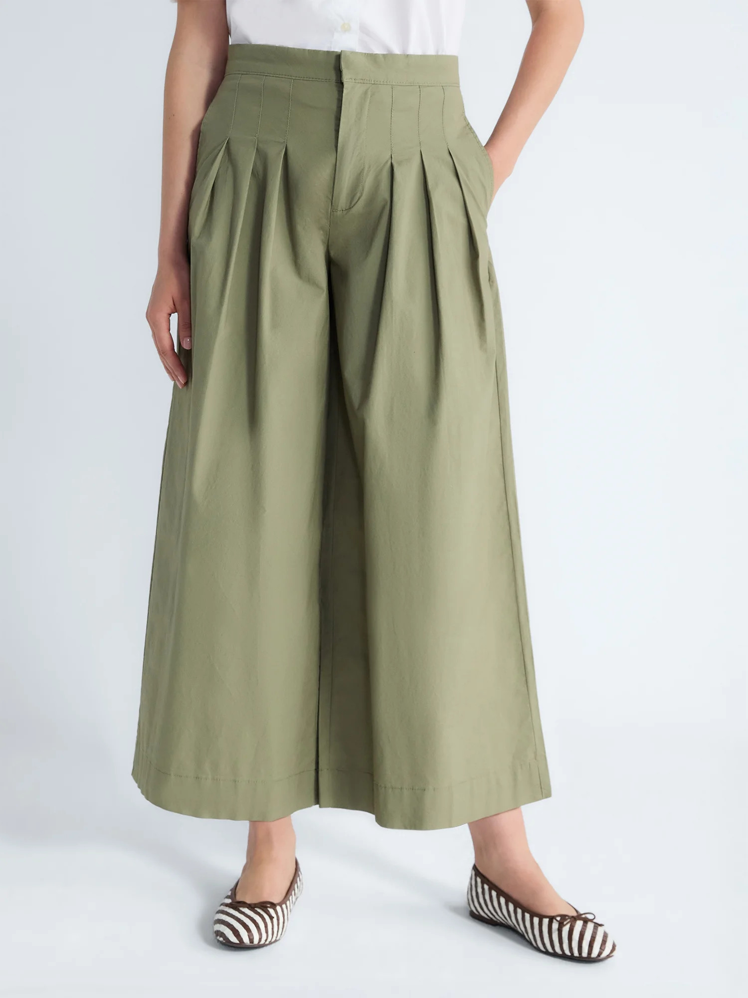Free Assembly Women's and Women's Plus High Rise Wide Leg Pleated Culotte Pants, Sizes XS-XXL | Walmart (US)