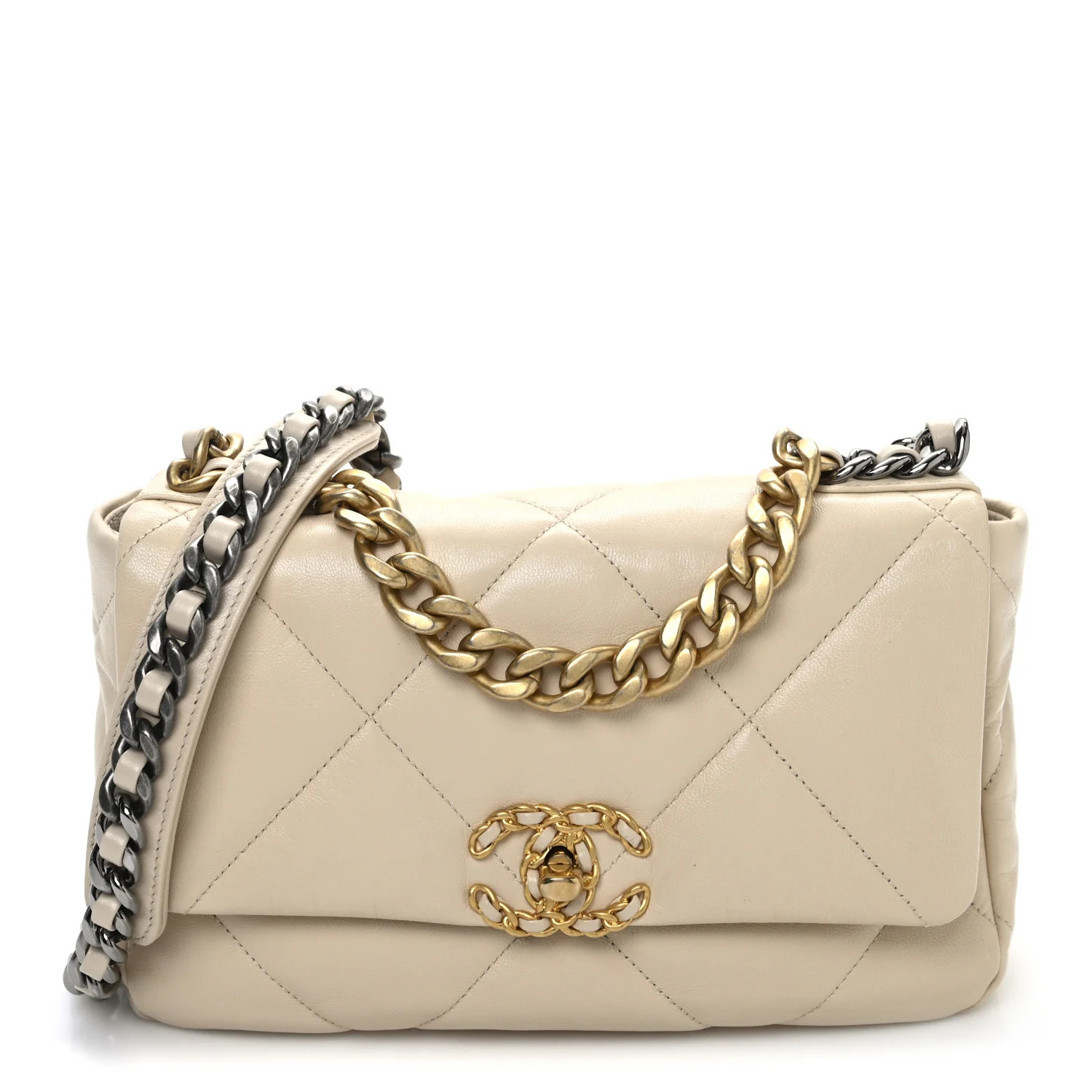 Lambskin Quilted Medium Chanel 19 Flap Beige | FASHIONPHILE (US)