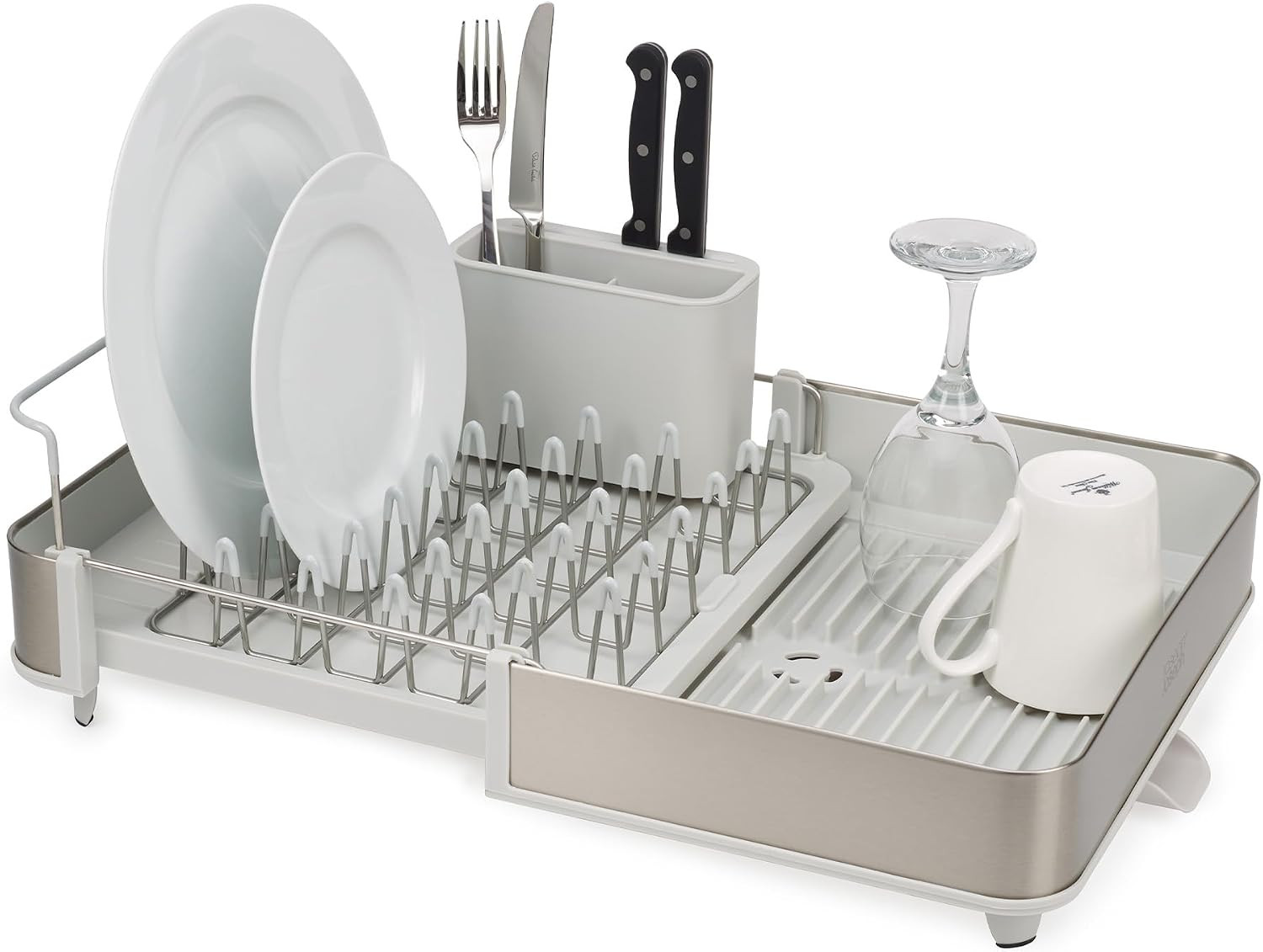 Joseph Joseph Extend Steel Expandable Dish Drying Rack with Removable Cutlery Holder Swivel Draining Spout, Stainless Steel | Amazon (US)