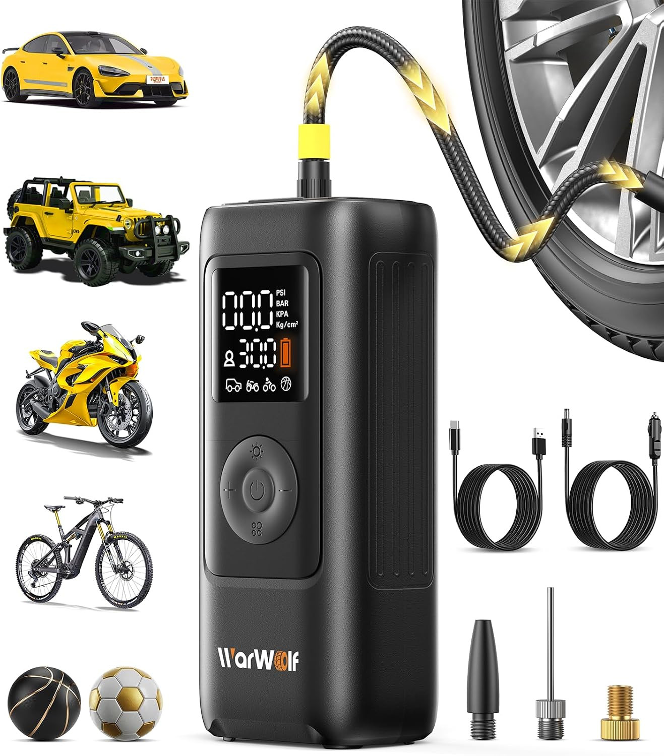 Smart Pickup-Ready Tire Inflator, Auto Shut-Off at Target PSI, Portable Air Compressor, 160PSI Fast Air Pump Cordless Rechargeable & 12V DC Power, Pressure Gauge for Cars, Bikes, Motorcycles and Balls | Amazon (US)