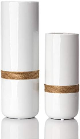 Jasius Ceramic White Vase Set - Elegant White Vases for Decor with Rustic Boho Rope Accent, Non-S... | Amazon (US)