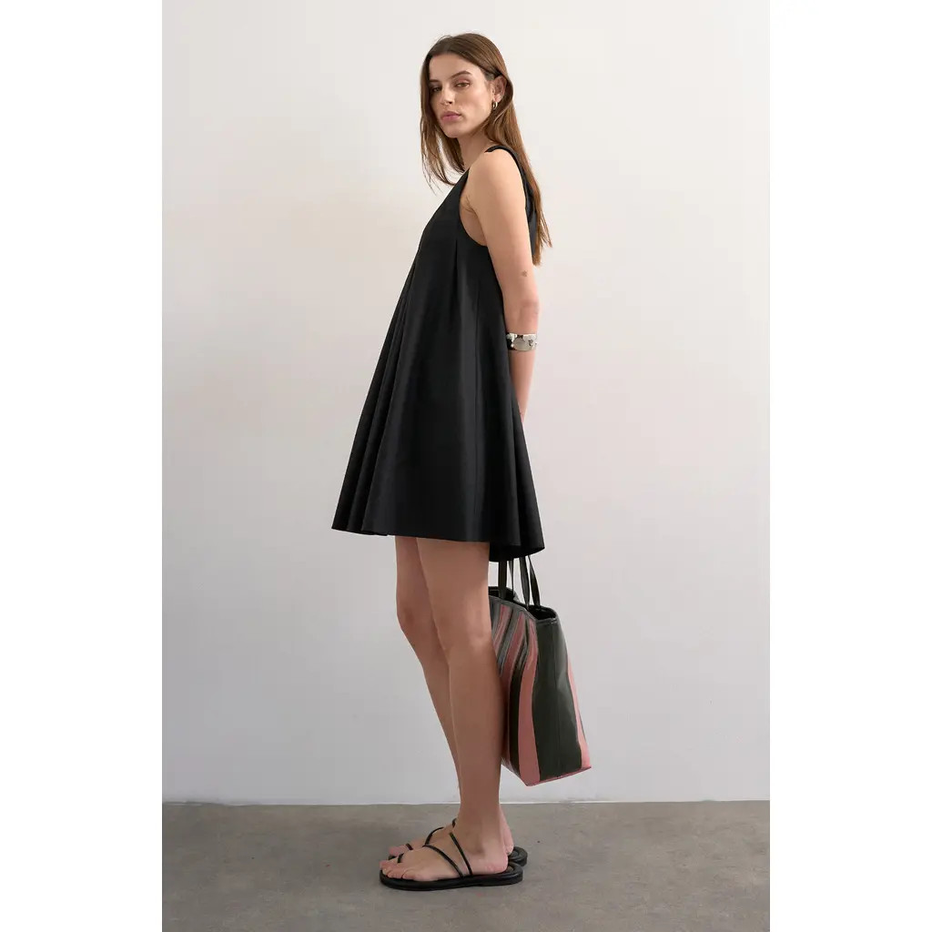 Topshop Pleated Cotton Trapeze Minidress in Black at Nordstrom, Size 10 | Nordstrom