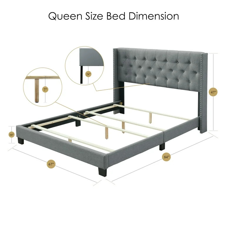 DG Casa Bardy Diamond Tufted Upholstered Wingback Headboard with Nailhead Trim Panel Bed Frame, Q... | Walmart (US)