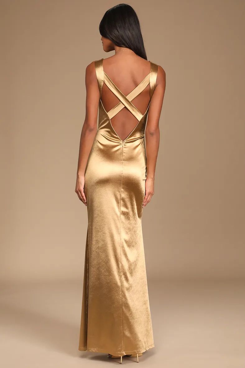 Evening Gala Gold Satin Mermaid Maxi Dress | Lulus (US)