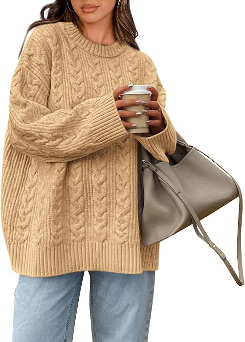 Women's Oversized Sweaters Crewneck Cable Knit Pullover | Amazon (US)
